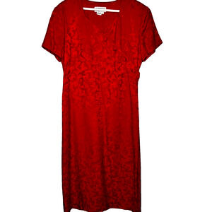 Hasting Smith Vtg Silk Dress 12 Red Jacquard Shoulder Pads 90's Christmas Party